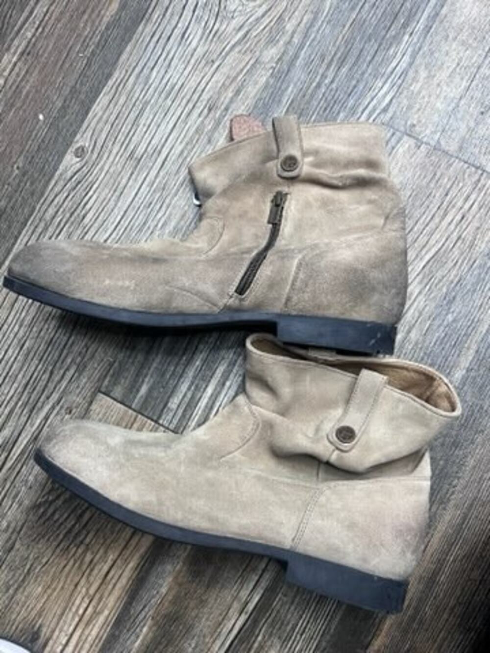 Birkenstock Suede Ankle Boots Womens 42 Taupe Chic Boho Side Zip